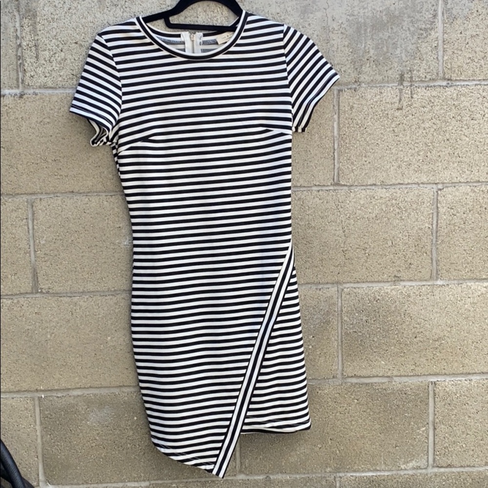 Kylie Jenner black and white stripped dress